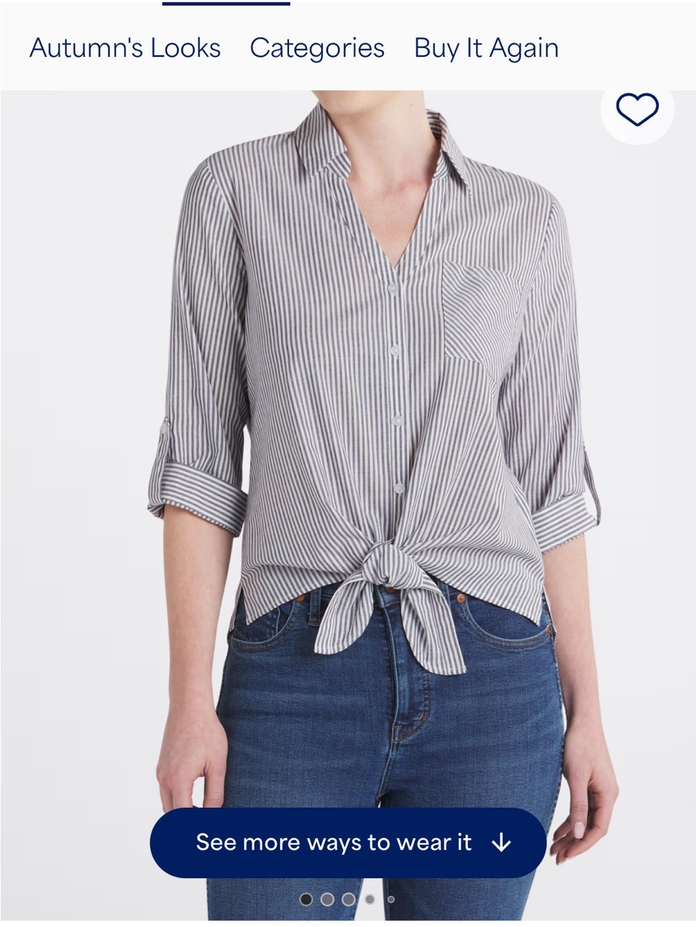 Striped Tie-Front Button-Down Shirt - Gray/White